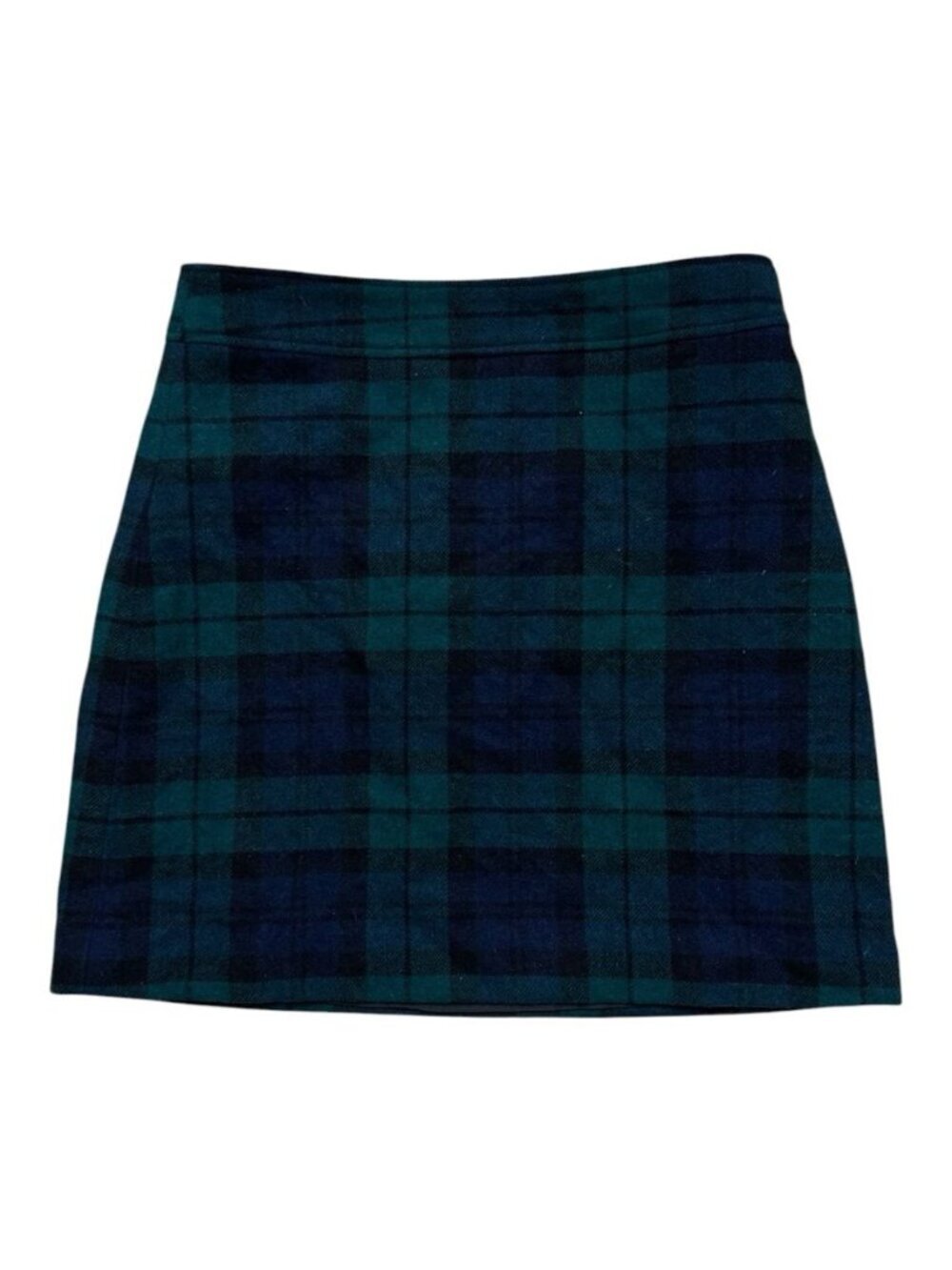 J.Crew Wool Blend Plaid Mini Skirt Green Blue Black Watch Size 8 Lined